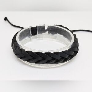 Men's leather bracelet braided black new e16‎